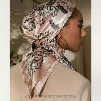 Весенне-летний атласный длинный шарф для женщин, солнцезащитная шаль, модный атласный длинный шарф для красоты, универсальный дорожный шарф 90*90cm