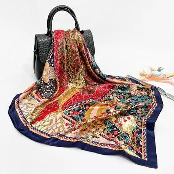 Весенне-летний атласный длинный шарф для женщин, солнцезащитная шаль, модный атласный длинный шарф для красоты, универсальный дорожный шарф 90*90cm