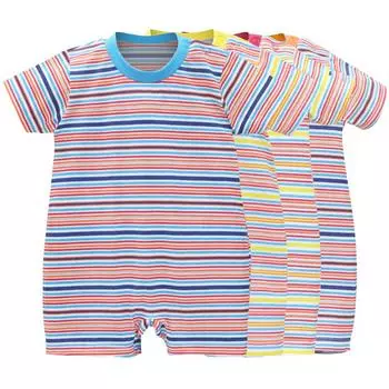 Весенне-летний детский комбинезон для мальчиков и девочек, хлопковые цельные боди в полоску, одежда с короткими рукавами и кнопками для новорожденных 80 жёлтый