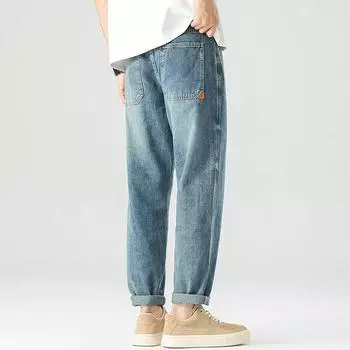 Весенне-летний джинсовый тренд Японские свободные прямые повседневные брюки микро-харлан 28 синий