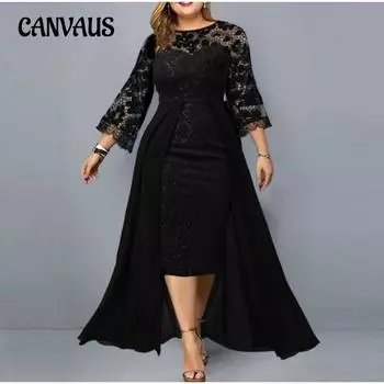 Весенне-летний фестиваль, женские платья больших размеров, кружевные тонкие коктейльные платья с вышивкой L чёрный