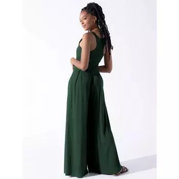 Весенне-летний комбинезон с высокой талией, темпераментные повседневные брюки, детские однотонные свободные широкие брюки S чёрный