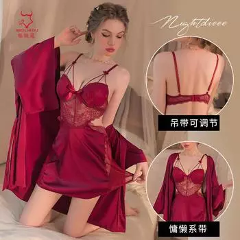Весенне-летний комплект атласной имитации шелка с подвязками для чулок, собирающий грудь, показывающий большое желание, эротическое нижнее белье, домашняя одежда 1891 One Size