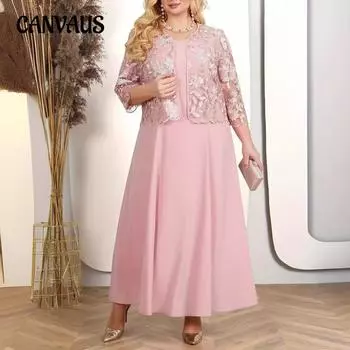 Весенне-летний комплект женских платьев больших размеров с вышивкой и кружевными коктейльными платьями