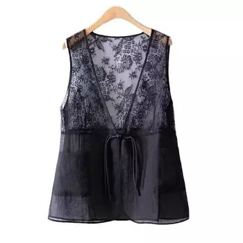 Весенне-летний кружевной ретро-жилет, жилет женский большого размера National Tide в китайском стиле XXL чёрный