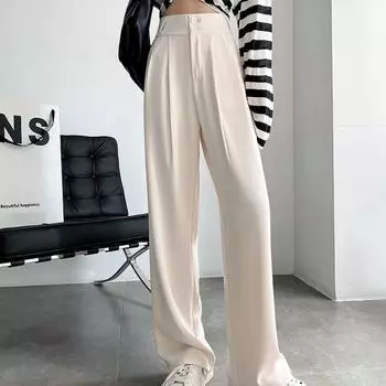 Весенне-летний модный женский костюм, широкие брюки с пуговицами, офисная женская рабочая одежда, брюки S бежевый