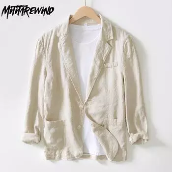 Весенне-летний натуральный 100% льняной мужской костюм и блейзеры, повседневный пиджак, корейская модная мужская одежда, свободное пальто M белый