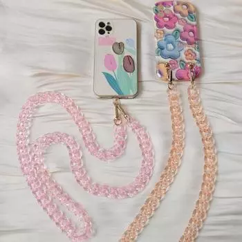 Весенне-летний новый аксессуар для телефона, съемный ремешок, прозрачный ремешок через плечо, длинный чехол для телефона, цепочки, акриловая цепочка для телефона на шею 120CM розовый