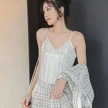 Весенне-летний новый сексуальный топ на бретельках с v-образным вырезом и пайетками и жилет со свободной нижней частью S белый