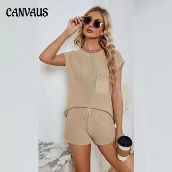 Весенне-летний новый свободный повседневный костюм большого размера с карманами, однотонный женский комплект из трикотажных шорт S фиолетовый