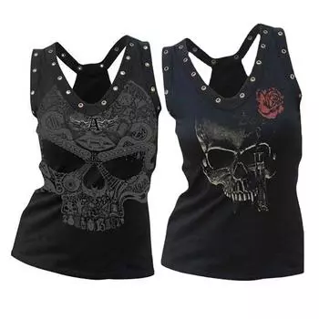 Весенне-летний новый женский базовый топ с v-образным вырезом и принтом черепа, прямая футболка на бретельках, женский базовый топ XL