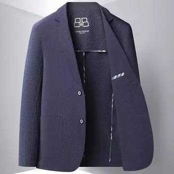 Весенне-летний однослойный эластичный костюм из сирсакера, мужская корейская версия, облегающий повседневный молодежный костюм без глажки M