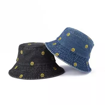 Весенне-летний отдел улыбающееся лицо милый маленький свежий студент универсальный оттенок анти-шляпа джинсовая синяя панама женская M56-58cm чёрный