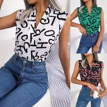 Весенне-летний повседневный шифоновый топ с V-образным вырезом и надписью для поездок на работу S белый