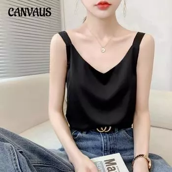 Весенне-летний шелковый жилет-бретелька для женщин, тонкие короткие топы с v-образным вырезом и внутренней отделкой S белый