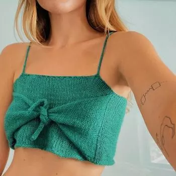 Весенне-летний шерстяной трикотажный топ с маленьким свежим бантом S темно-коричневого