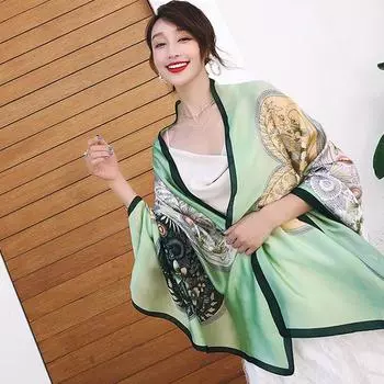 Весенне-летний солнцезащитный шарф, женский длинный шелковый длинная шаль с принтом зелёный