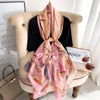 Весенне-летний солнцезащитный шелковый шарф, женские длинные шаль с принтом, толстые шарфы розовый/хаки