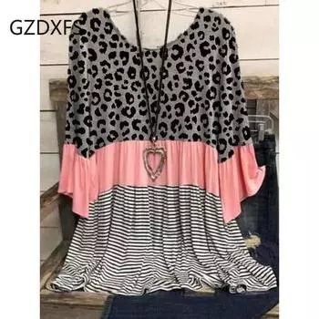 Весенне-летний свободный полосатый топ с разноцветным принтом M зелёный