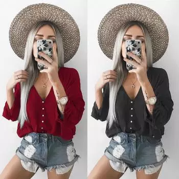 Весенне-летний свободный укороченный топ, женская повседневная рубашка большого размера из 100% хлопка, красные, черные, зеленые блузки с длинными рукавами на пуговицах S чёрный