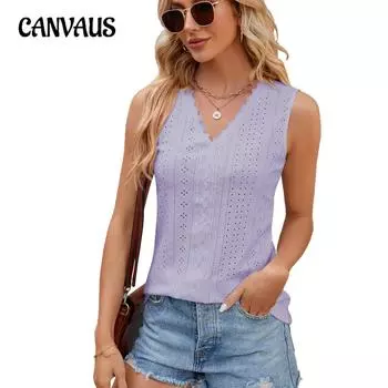 Весенне-летний свободный жилет без рукавов с v-образным вырезом и кружевом для женщин S