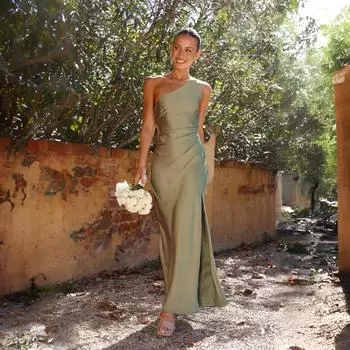 Весенне-летний темпераментный облегающий женский стиль сексуальное платье с разрезом для женщин S зелёный