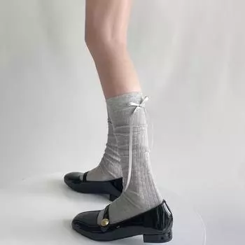 Весенне-летний ветер, новые простые балетные носки до середины икры с лентой и бантом на каблуке, женские чулки-джокеры One Size