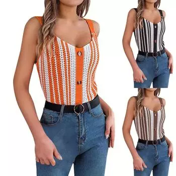 Весенне-летний вязаный свитер с v-образным вырезом и пуговицами контрастного цвета, праздничный топ на бретелях для женщин L чёрный