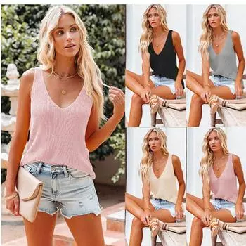 Весенне-летний вязаный жилет, женские майки, пуловер, футболка без рукавов с v-образным вырезом S чёрный