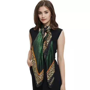Весенне-летний зеленый тонкий шифоновый шарф, женский платок с леопардовым принтом, большой квадратный шелковый шарф зелёный