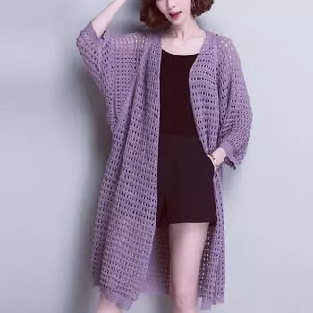 Весенне-летний женский кардиган, повседневный свободный вязаный тонкий свитер с вырезами, пальто, топы больших размеров 4XL серый