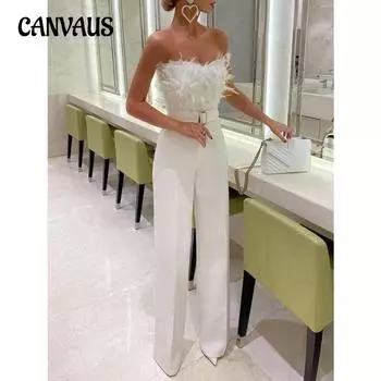 Весенне-летний женский комбинезон, темпераментный, элегантный, с перьями, на груди, сексуальный модный комбинезон