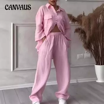 Весенне-летний женский комплект рубашки больших размеров с высокой талией, свободный брючный костюм