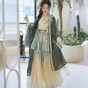 Весенне-летний женский костюм в китайском стиле династии Сун Ханфу с юбкой L разноцветный