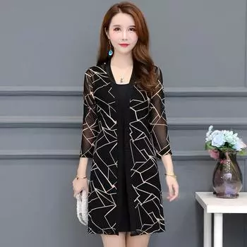 Весенне-летний женский кружевной солнцезащитный крем больших размеров, топы с шалью для мамы средней длины, удобные и универсальные кардиганы из сетчатой пряжи, тонкие пальто M чёрный