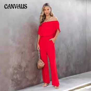 Весенне-летний женский модный повседневный комбинезон с широкими штанинами на одно плечо S серый