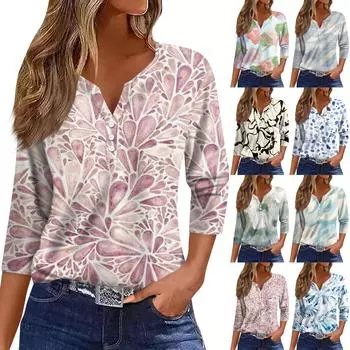 Весенне-летний женский свободный топ с круглым вырезом и рукавом три четверти в честь Дня независимости XXL розовый