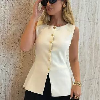 Весенне-летний женский трикотажный жилет с металлической пряжкой, тонкий жилет, топ, кардиган XL белый