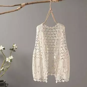 Весенне-летний женский жилет без рукавов, наружная часть из чистого хлопка, универсальный белый кардиган, жилет, короткая верхняя одежда, корейский вариант жилета One size белый