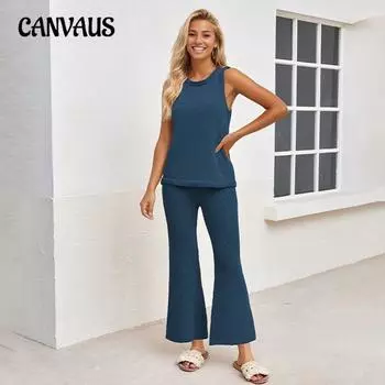 Весенне-летний женский жилет, брючный костюм, вязаный костюм в повседневном стиле S хаки