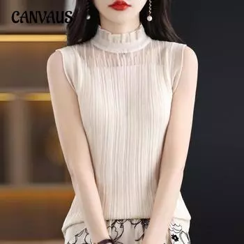 Весенне-летний женский жилет, тонкий вязаный жилет без рукавов с кружевным внутренним воротом и жилетом без рукавов M белый