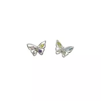 Весенне-летняя атмосфера, яркие, изящные, блестящие серьги-бабочки, нежная розово-голубая, маленькая бабочка мини