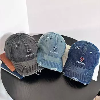 Весенне-летняя бейсболка из мягкого денима с вышитыми буквами, женская, с защитой от солнца, с дырочками, дышащая, замедляющая старение M56-58cm чёрный