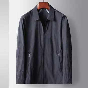 Весенне-летняя бесшовная легкая и тонкая однослойная куртка с лацканами для среднего возраста и молодежи, легкая роскошная повседневная одежда из кожи 170 темно-синий