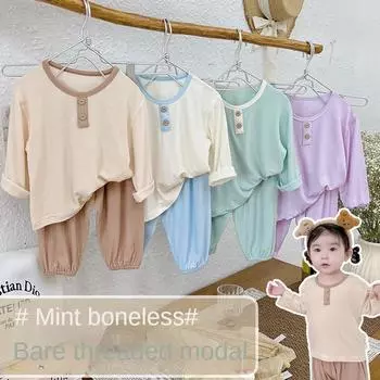 Весенне-летняя детская домашняя одежда без костей, пижамы для мальчиков и девочек, одежда с длинными рукавами и кондиционером, костюм для прогулок, сплит-костюм S80cm