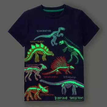 Весенне-летняя детская футболка Nightglow Dinosaur, топ с короткими рукавами 7T