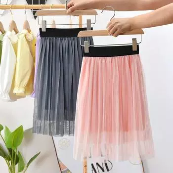 Весенне-летняя детская юбка, сетчатая юбка для девочек, плиссированная пышная юбка, сетчатое платье принцессы L розовый