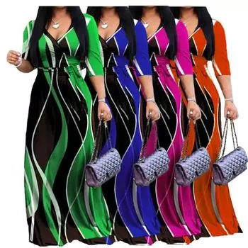 Весенне-летняя длинная юбка на шнуровке с принтом и рукавами средней длины А-образного кроя 2XL