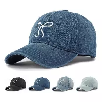 Весенне-летняя джинсовая кепка с вышитым бантом, женская бейсболка с солнцезащитным кремом чёрный