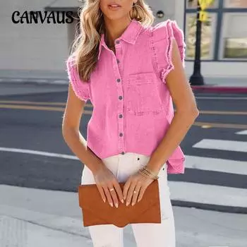 Весенне-летняя джинсовая куртка без рукавов, женская однотонная повседневная рубашка с лацканами, жилет